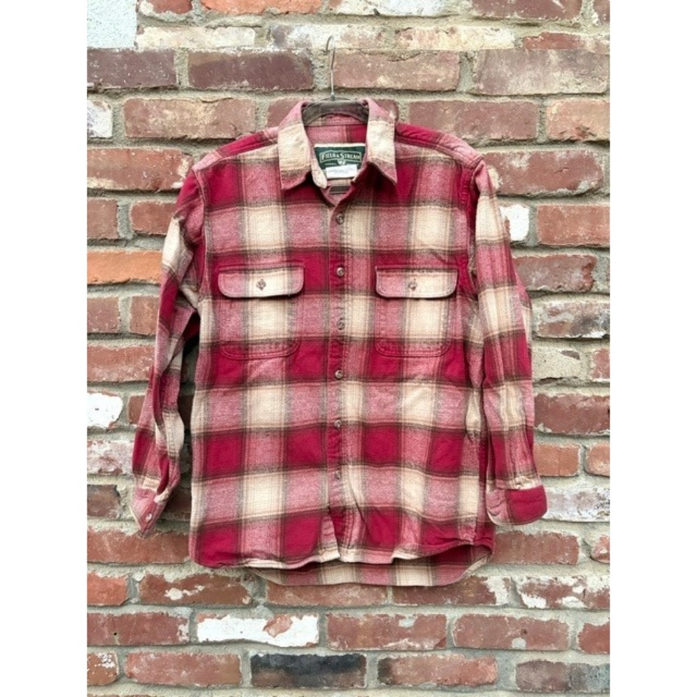 Vintage Field & Stream Mens Red Plaid Heavy Weight Cotton Flannel Shirt Medium